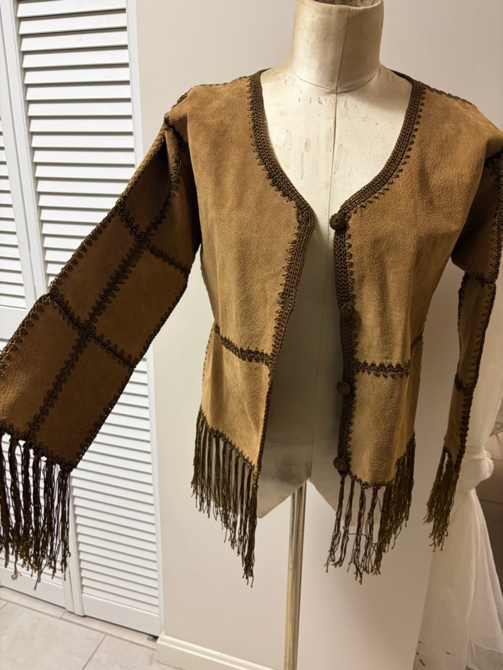Free People Brown Suede Fringe Patchwork Jacket
